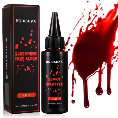 BOBISUKA Halloween Fake Blood, Old Fake Blood 1.76oz, Realistic Washable Liquid Dripping Fake Blood Makeup Kit for Halloween, SFX Makeup, Cosplay Party, Stage, Horror Film
