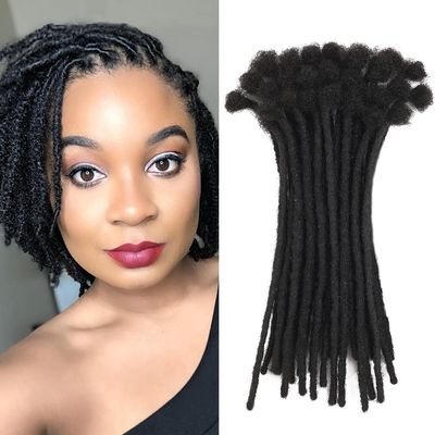 0.4cm Width 4Inch 10 Strands Dreadlock Extensions Real Human Hair 100% Handmade Permanent Loc Extensions Human Hair for Women/Men Can Be Curled and Bleached(width 0.4cm #1B color)