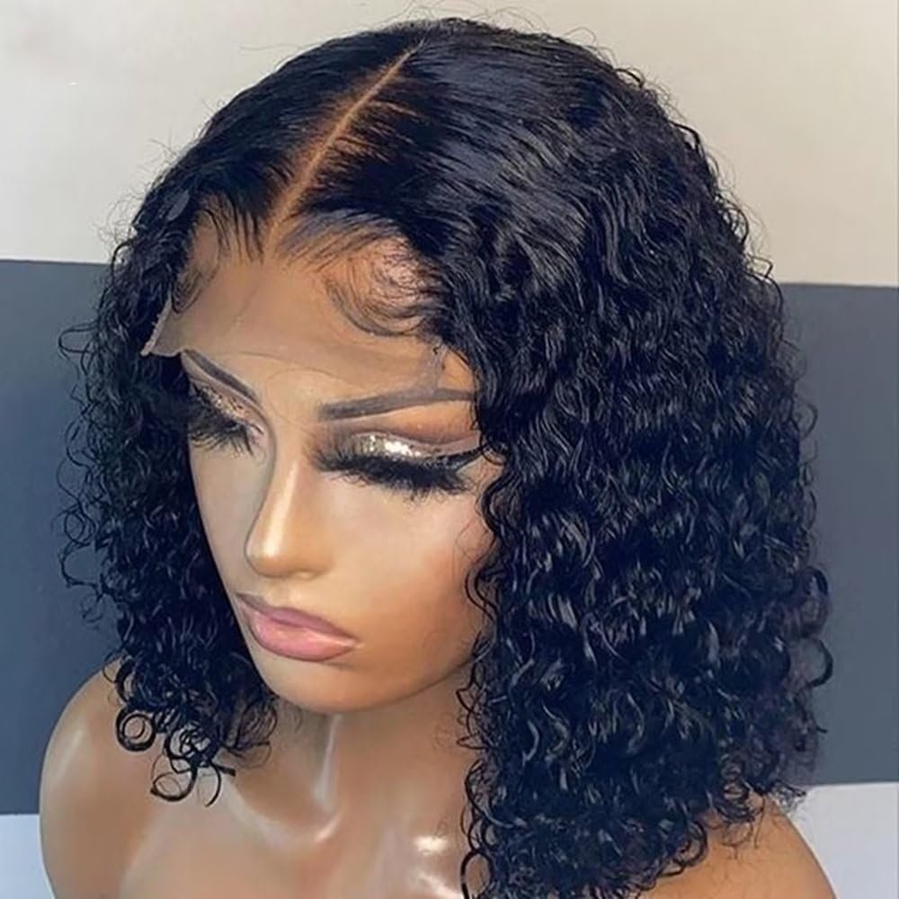 oulaer Brazilian Curly Bob Wig Human Hair Wig 13X6 Transparent Lace Wig Deep Wave Short Bob Wig Pre Plucked 150% Desnity For Women Remy Hair Glueless Wig Water Wave Human Hair Wig 14Inch