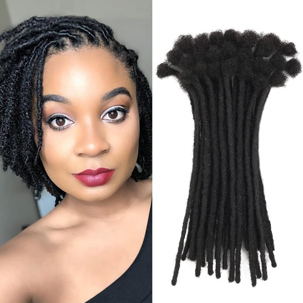 0.4cm Width 4Inch 30 Strands Dreadlock Extensions Real Human Hair 100% Handmade Permanent Loc Extensions Human Hair for Women/Men Can Be Curled and Bleached(width 0.4cm #1B color)
