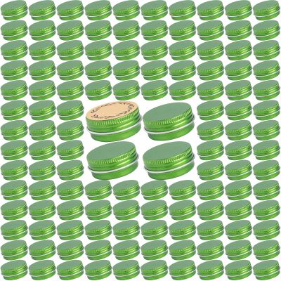270pcs 0.5 oz / 15ml Bulk Packaging Screw Top Aluminum Tin Jar with Screw Lid and Blank Labels (Green)