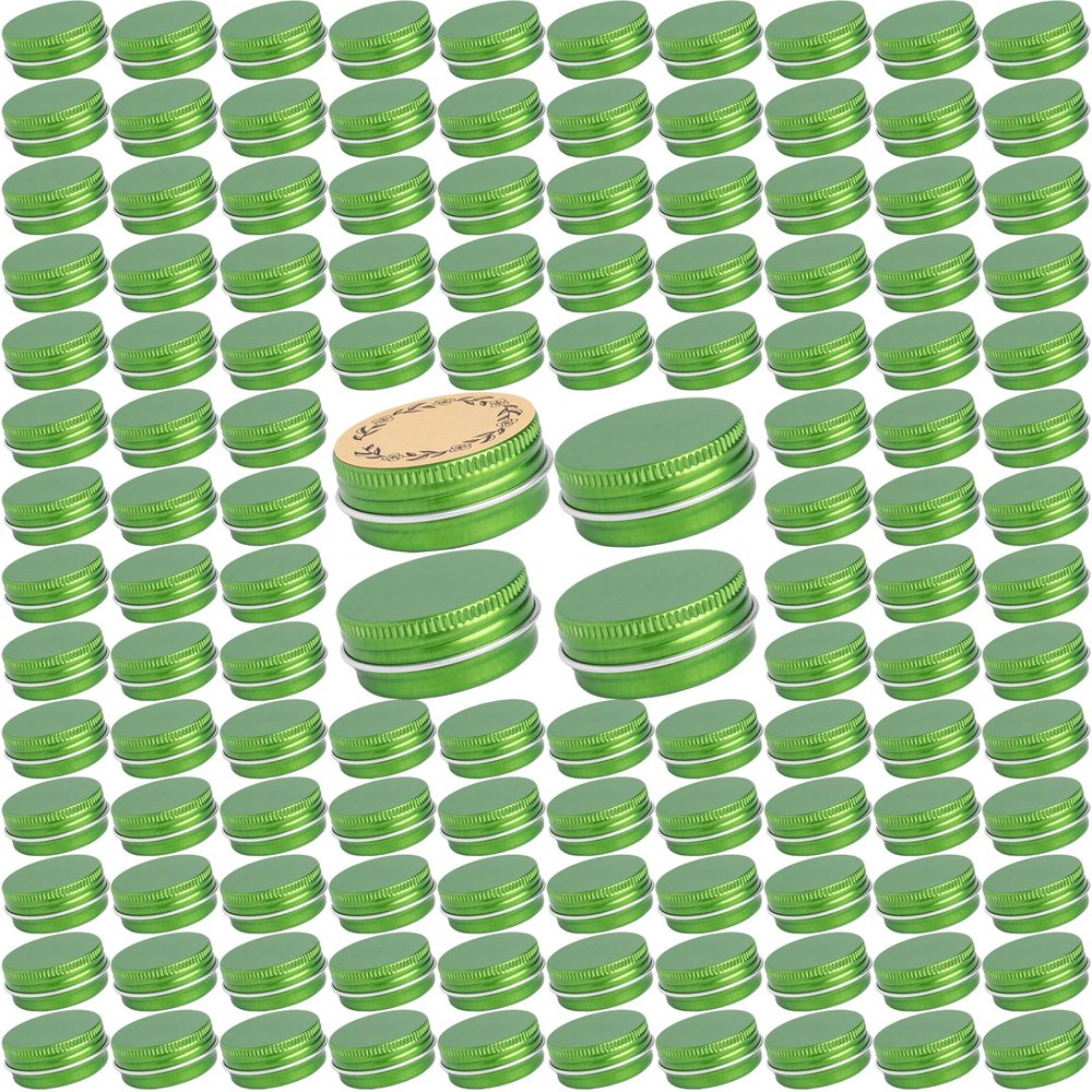 270pcs 0.5 oz / 15ml Bulk Packaging Screw Top Aluminum Tin Jar with Screw Lid and Blank Labels (Green)