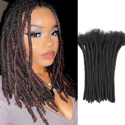 0.8cm Width 10Inch 80 Strands Dreadlock Extensions Real Human Hair 100% Handmade Permanent Loc Extensions Human Hair for Women/Men Can Be Curled and Bleached(width 0.8cm #1B color)