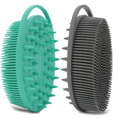 2 Pack Silicone Body Scrubber, Loofah Double-Sided Body Brush,Shower Scrubber and Scalp Massager Shampoo Brush for Sensitive Kids Women Men All Kinds of Skin (Green & Gray)