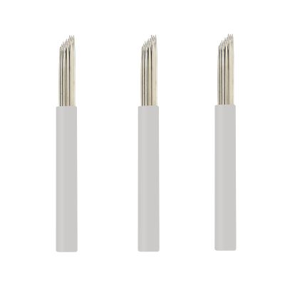 50pcs White Disposable Microblading Needles Eyebrow Tattoo Needles Bevel Round 19Pins Permanent Makeup Manual Needles for Ombre Brow (50pcs)