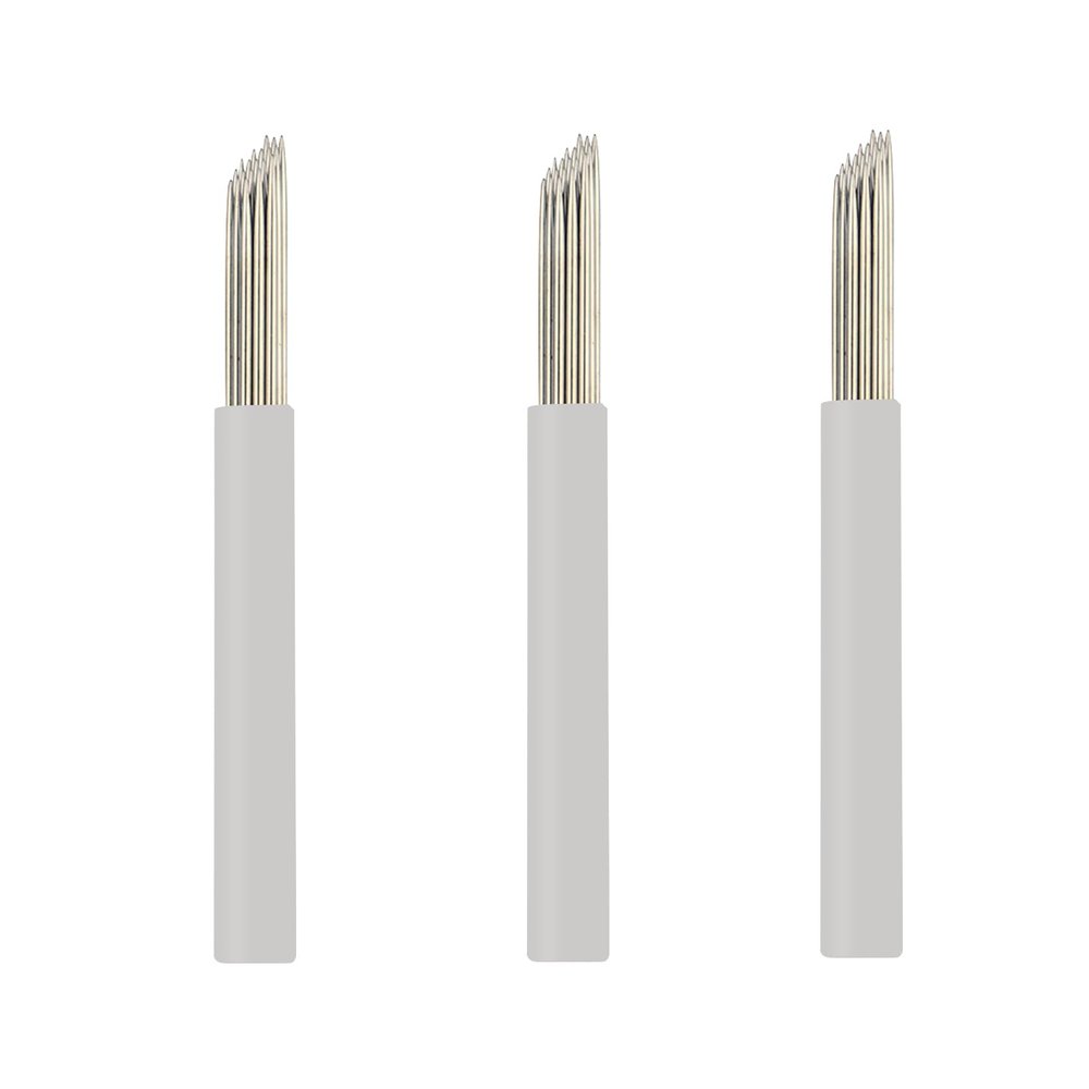 50pcs White Disposable Microblading Needles Eyebrow Tattoo Needles Bevel Round 19Pins Permanent Makeup Manual Needles for Ombre Brow (50pcs)