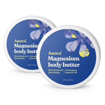 ASUTRA Magnesium Body Butter Lotion, 6.76 oz (Pack of 2), Soothing Shea Butter & Almond Oil Moisturizer, Premium-Quality Magnesium, Lemongrass Essential Oil