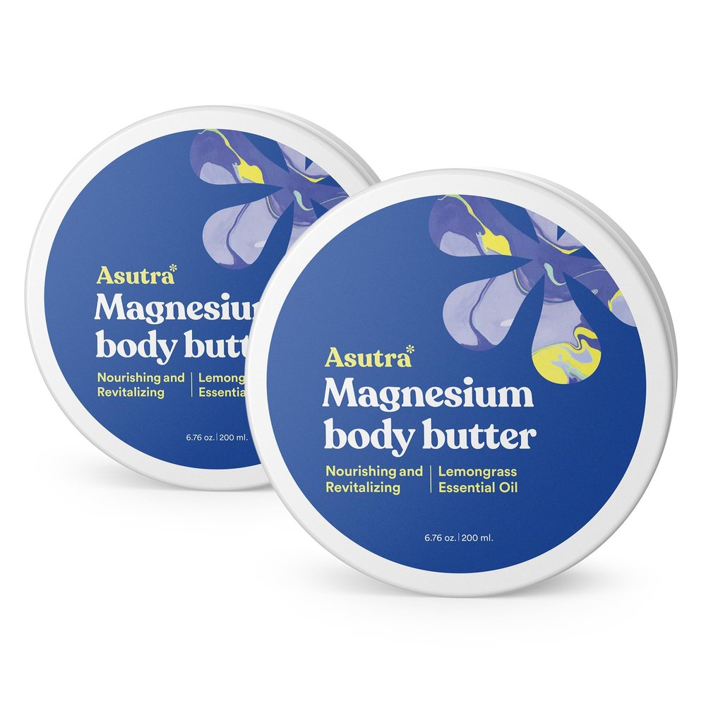 ASUTRA Magnesium Body Butter Lotion, 6.76 oz (Pack of 2), Soothing Shea Butter & Almond Oil Moisturizer, Premium-Quality Magnesium, Lemongrass Essential Oil