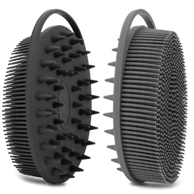 2 Pack Silicone Body Scrubber, Loofah Double-Sided Body Brush,Shower Scrubber and Scalp Massager Shampoo Brush for Sensitive Kids Women Men All Kinds of Skin (Black & Gray)