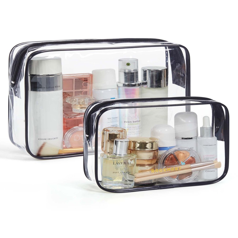 BAGSMART Clear Toiletry Bag, TSA Approved Travel Toiletry Bag Carry On Travel Accessories Bag Airport Airline Quart Size Bags water-resistant Makeup Bag for Women