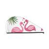 UNIOND Palm Leaf and Flamingos Couple Printed Hair Drying Towel Quick Dry Absorbent Coral Velvet Dry Hair Cap with Button Fixed for Drying Long Thick Hair view 1