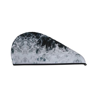 UNIOND Ocean Splash Foam Printed Hair Drying Towel Quick Dry Absorbent Coral Velvet Dry Hair Cap with Button Fixed for Drying Long Thick Hair