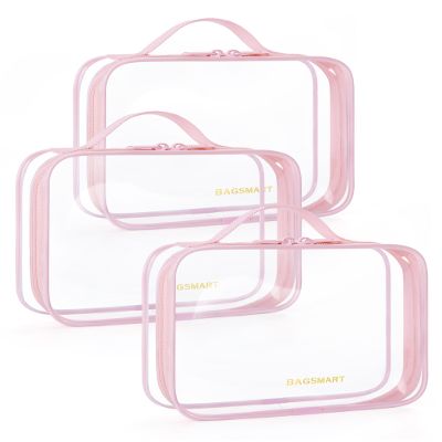 BAGSMART Clear Toiletry Bag, TSA Approved Travel Toiletry Bag Carry On Travel Accessories Bag Airport Airline Quart Size Bags water-resistant Makeup Bag for Women