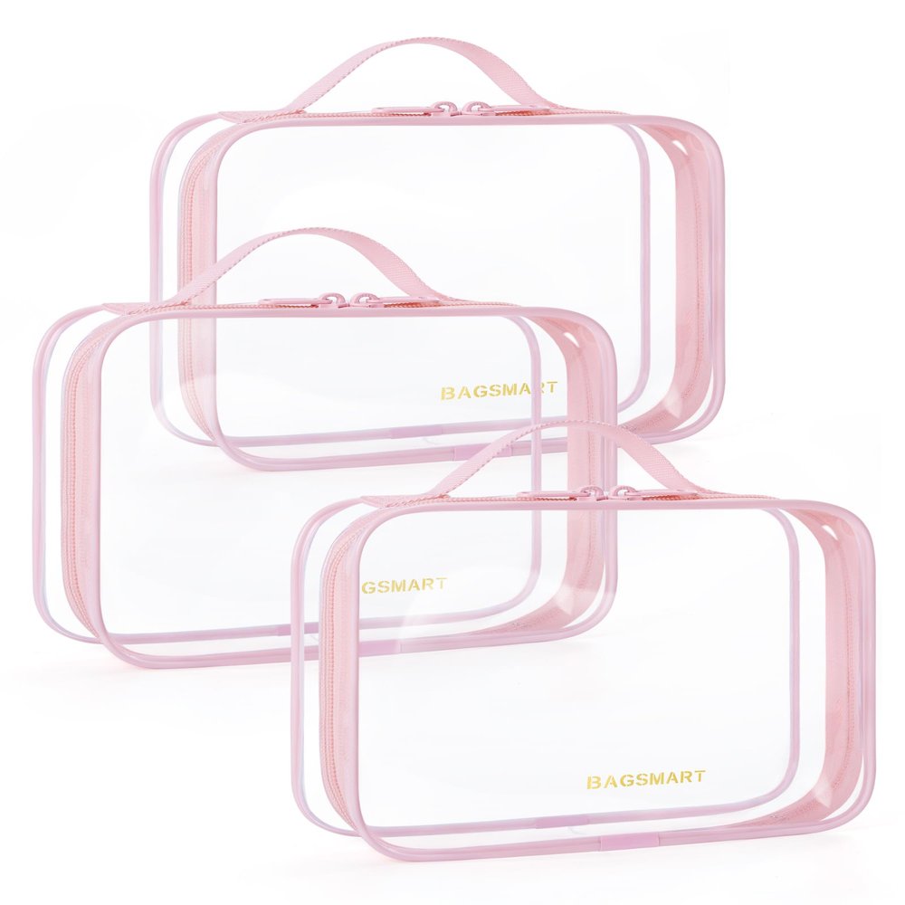 BAGSMART Clear Toiletry Bag, TSA Approved Travel Toiletry Bag Carry On Travel Accessories Bag Airport Airline Quart Size Bags water-resistant Makeup Bag for Women