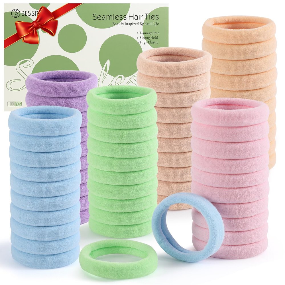 100 Pcs Thick Seamless Hair Ties, Ponytail Holders Hair Accessories No Damage for Thick Hair Valentine's Day Gift(Candy Colors)