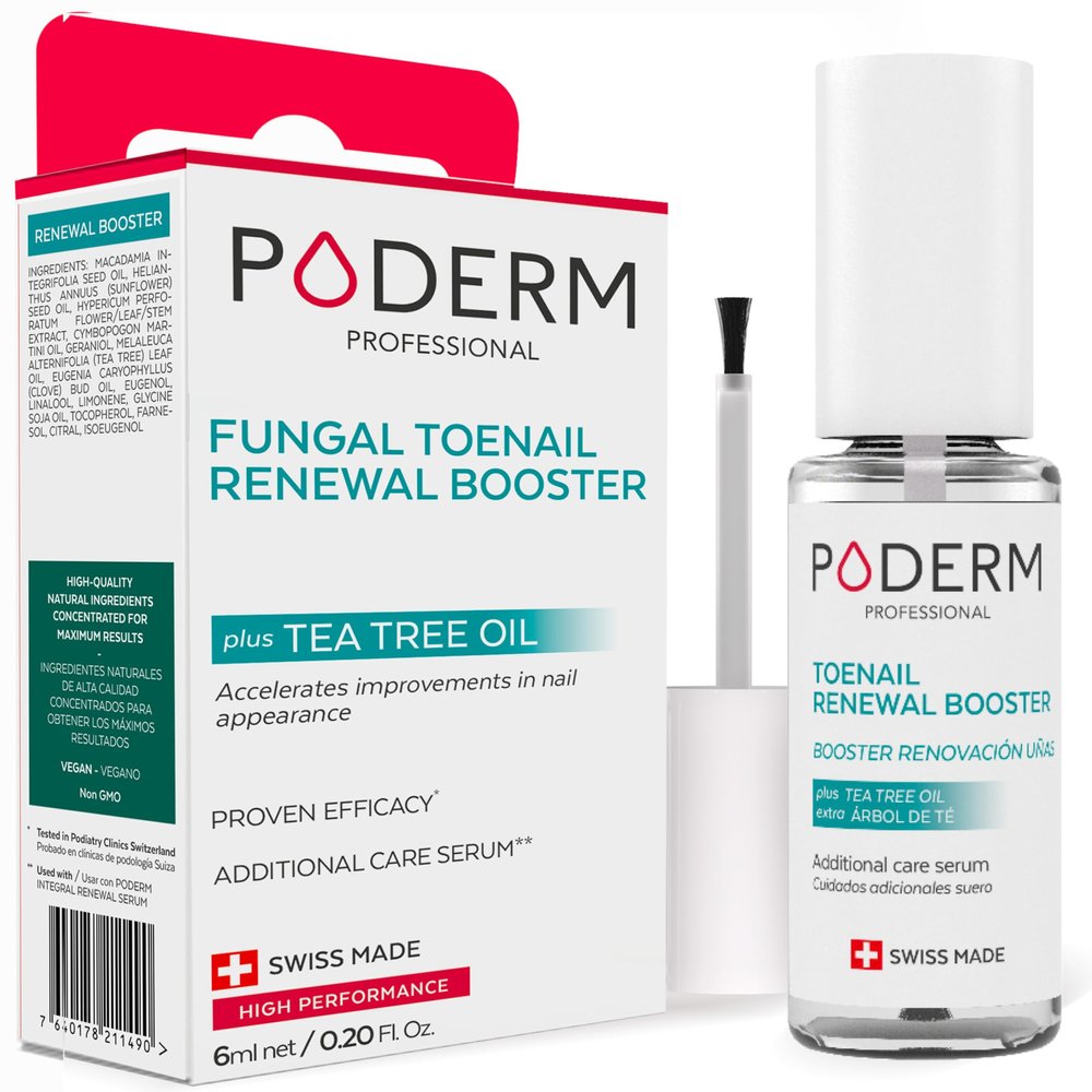 PODERM  TOENAIL RENEWAL BOOSTER  TEA TREE oil-serum - Restores Appearance of Discolored/Damaged Nails  Toe and Fingernail Repair  100% Natural Ingredients and Vegan  Express Renewal  Swiss Made