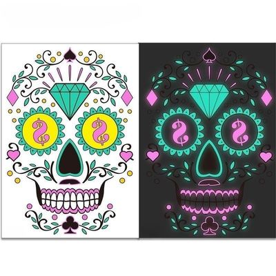 2023 New Funny Halloween Luminous Temporary Tattoos Stickers 2 Pcs,Glow In Dark Sugar Skull Face Stickers Colorful, Adults Day Of Dead Nightmare Face Tattoos Waterproof 3d Facial Party (02)