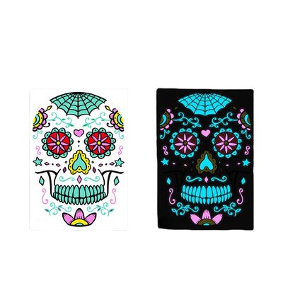 2023 New Funny Halloween Luminous Temporary Tattoos Stickers 2 Pcs,Glow In Dark Sugar Skull Face Stickers Colorful, Adults Day Of Dead Nightmare Face Tattoos Waterproof 3d Facial Party (08)