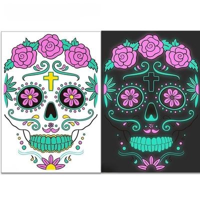 2023 New Funny Halloween Luminous Temporary Tattoos Stickers 2 Pcs,Glow In Dark Sugar Skull Face Stickers Colorful, Adults Day Of Dead Nightmare Face Tattoos Waterproof 3d Facial Party (03)