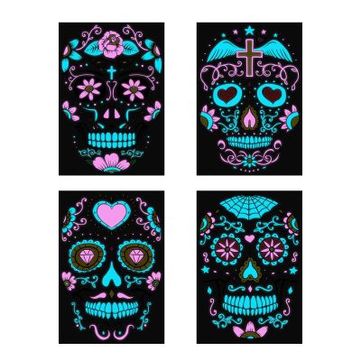 2023 New Funny Halloween Luminous Temporary Tattoos Stickers 2 Pcs,Glow In Dark Sugar Skull Face Stickers Colorful, Adults Day Of Dead Nightmare Face Tattoos Waterproof 3d Facial Party (05-08)