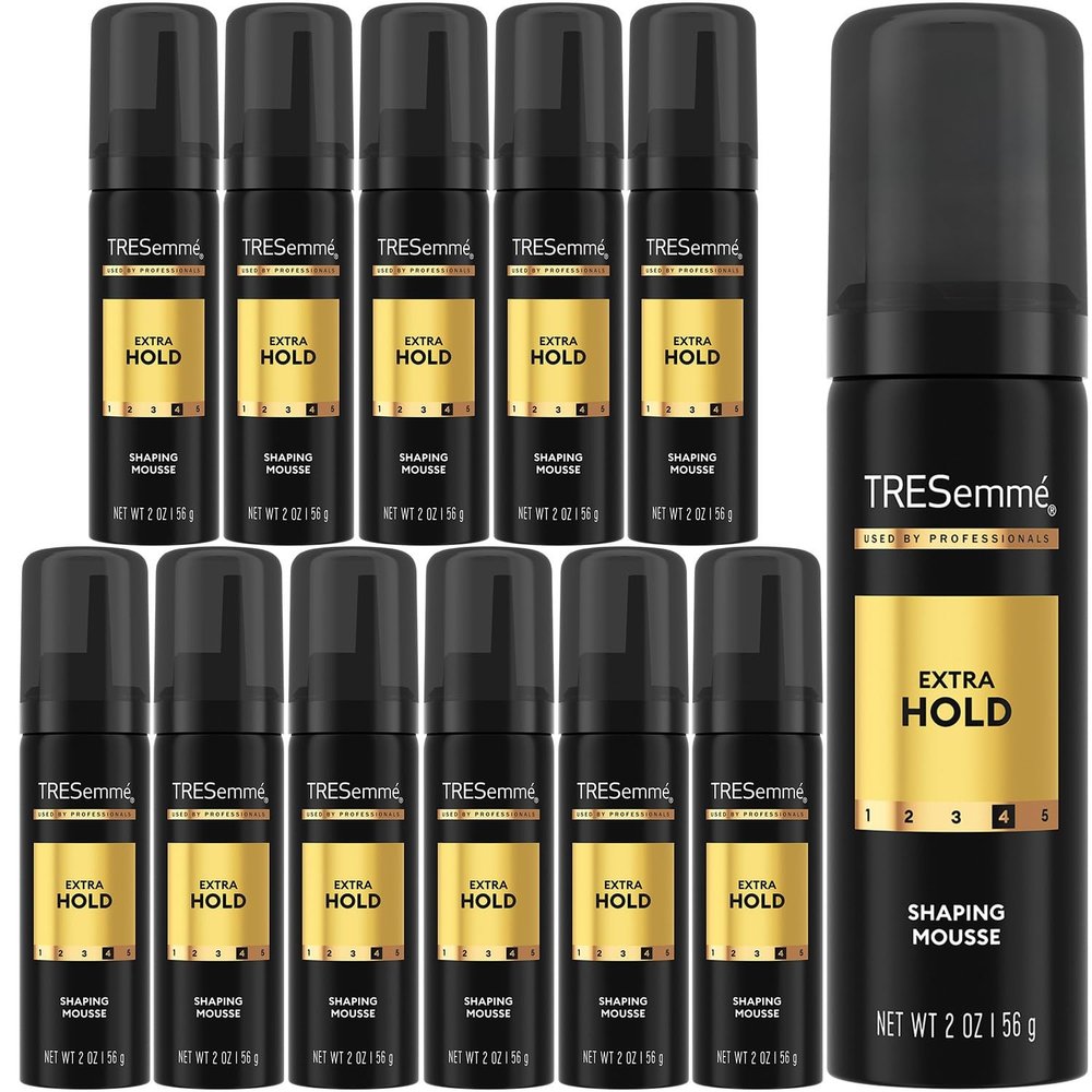 TRESemm Shaping Mousse, Travel-Size, Extra Hold 12-Pack Moisturizing Hair Mousse for Sculpting, 24H Frizz Control, 2 Oz Ea