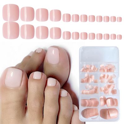 AddFavor 240pcs Press on Toenails for Women Fake Toe Nail Press ons, Nude Toe Press on Nails Glossy Press on Toe Nails Full Cover Glue on Toenails for Women and Girls, 12 sizes
