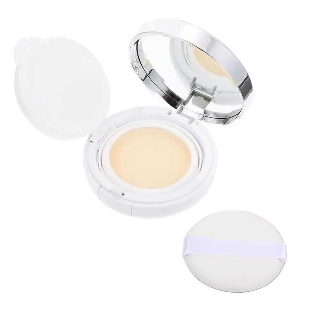 Tvoip 15g 0.5oz Empty Luxurious White Silver Edge Portable Air Cushion Puff Box BB Cream Container Dressing Case Powder Box with Air Cushion Sponge Powder Puff and Mirror
