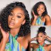 Unvizossa Curly Headband Wig Human Hair 8 Inch Deep Wave Human Hair Wigs for Black Women Machine Made No Lace Deep Curly Headband Wig 150% Density Natural Black Color view 1