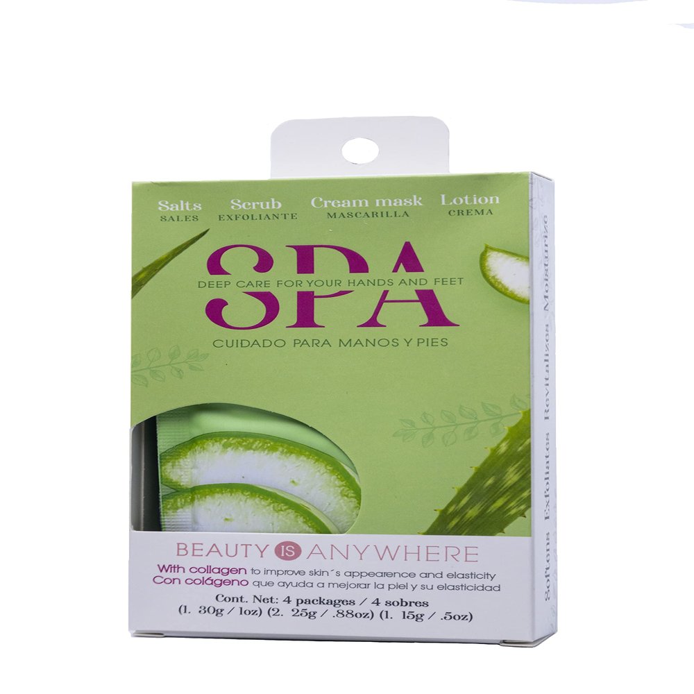 NAIL FACTORY  DEEP CARE SPA PACKAGE WITH COLLAGEN AND VITAMIN E, Softens, Exfoliates, Revitalizes and Moisturizes your skin. 60 Packages with 4 Single-Use Individual pack Aloe essence