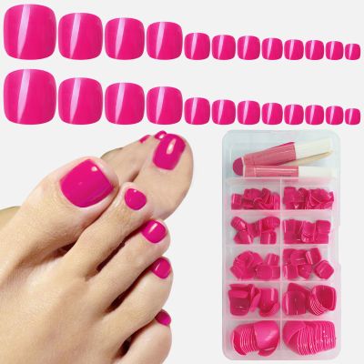 AddFavor 240pcs Nude Press on Toenails for Women Fake Toe Nail Press ons, Dark Pink Toe Press on Nails Glossy Press on Toe Nails Full Cover Glue on Toenails for Women and Girls, 12 sizes