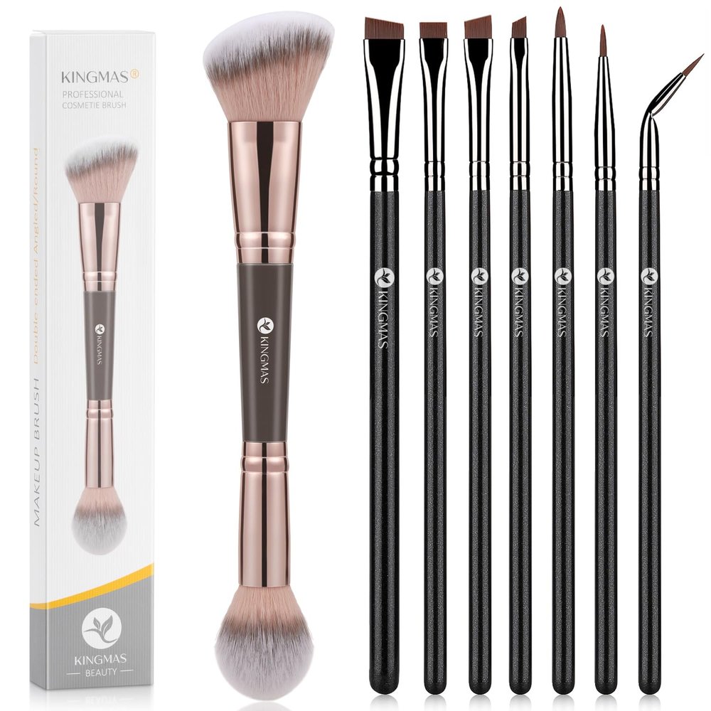 KINGMAS Foundation Makeup Brush, and Fine Angled Eyeliner Brush, Gel Eye Liner Makeup Brushes