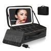 14.6X 10.3Large Makeup Case Black with Lighted Up Mirror, Professional Travel Vanity Cosmetic Train Bag with LED Light, 3 Colors Light and Adjustable Brightness Makeup Case for Women Girls (Black) view 1