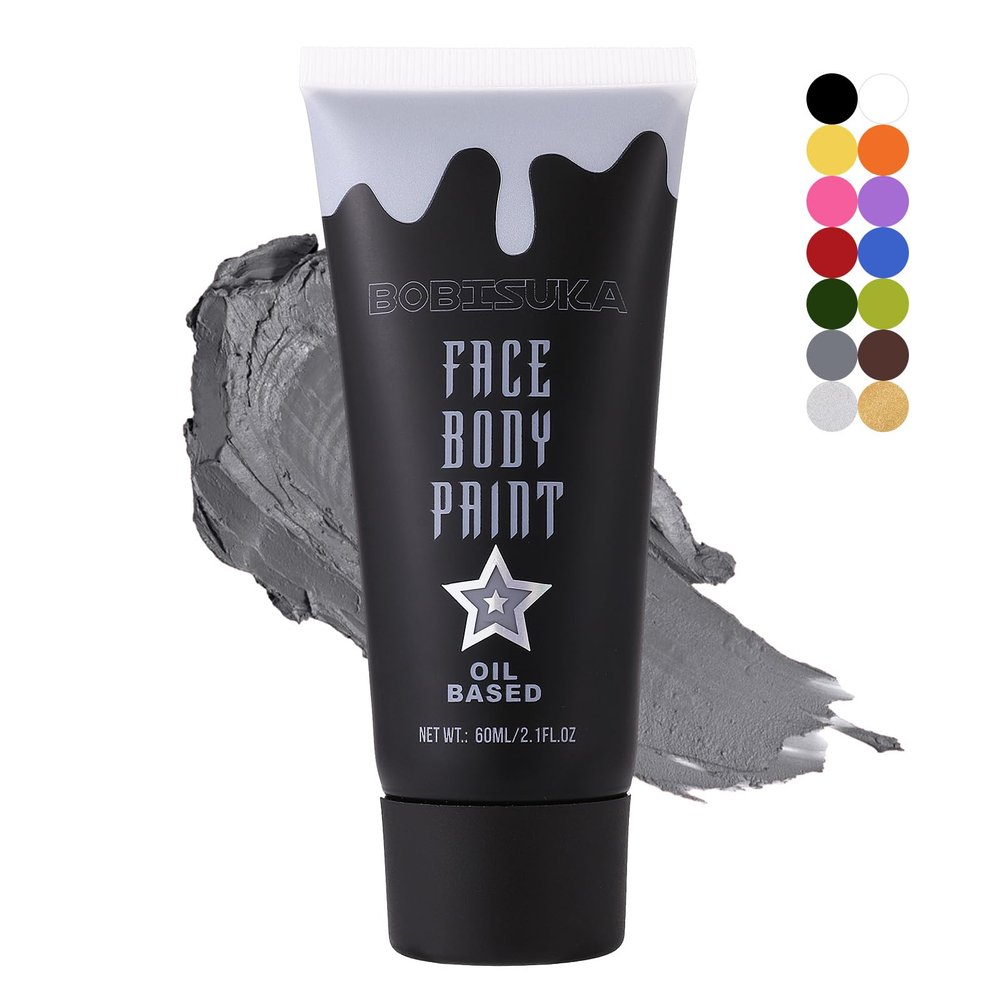 BOBISUKA Grey Face Paint, Oil-based Face Painting Kit for Grayscale Makeup, Cream Body Paint for Skull, Clown, Vampire Halloween Cosplay, Costume, Party, Stage, Theater, SFX Special Effect Makeup