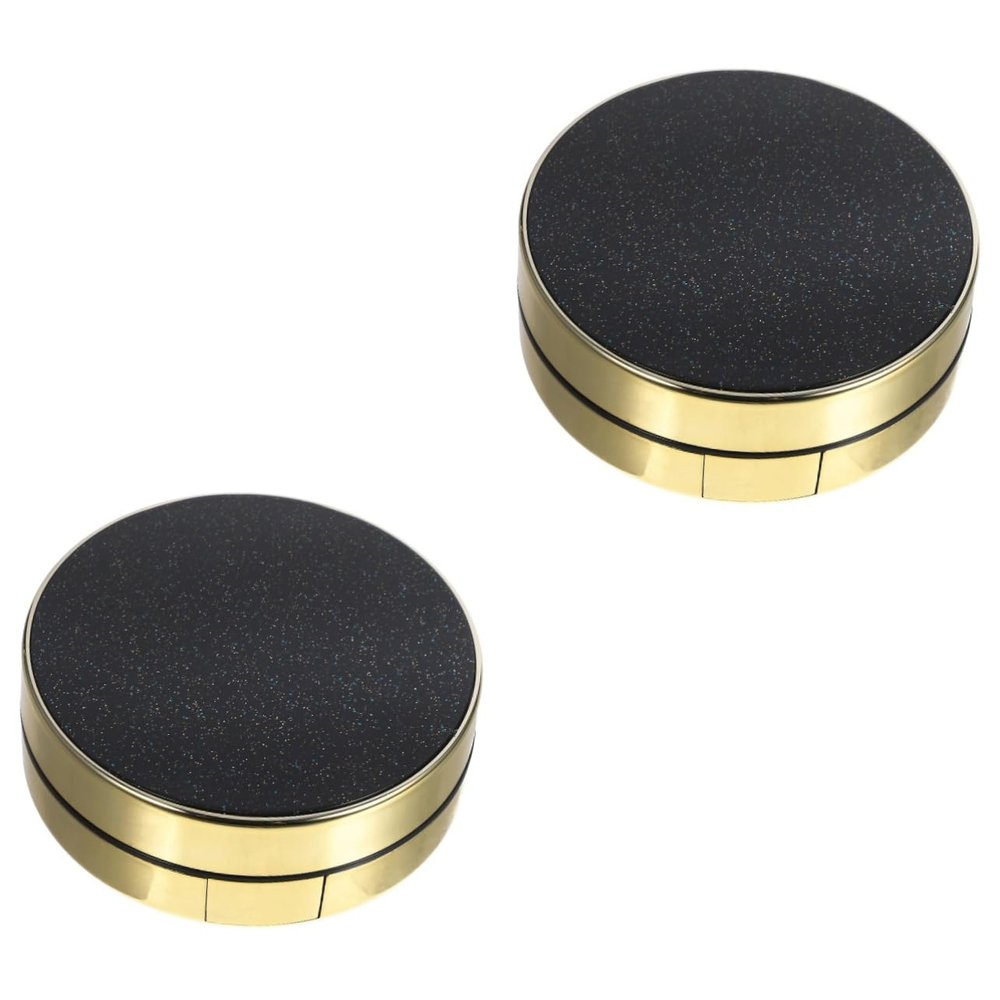 Beaupretty 2pcs Round Black Refillable Blusher Box with Puff and Mirror Two Pressed Container for Makeup Storage Lightweight and Portable for Travel and Daily Use