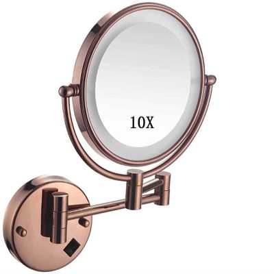 AMHIL Wall Mounted Makeup Mirror 10X Magnification, 8 Inch Double Sided Vanity Magnifying Mirror, Round Make Up Mirror 360 Rotation (Color : Rose Gold)