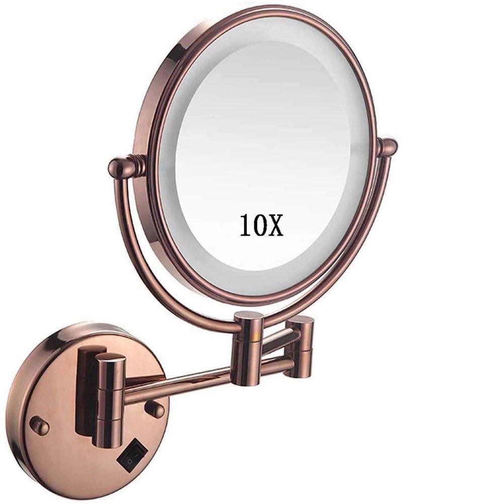 AMHIL Wall Mounted Makeup Mirror 10X Magnification, 8 Inch Double Sided Vanity Magnifying Mirror, Round Make Up Mirror 360 Rotation (Color : Rose Gold)