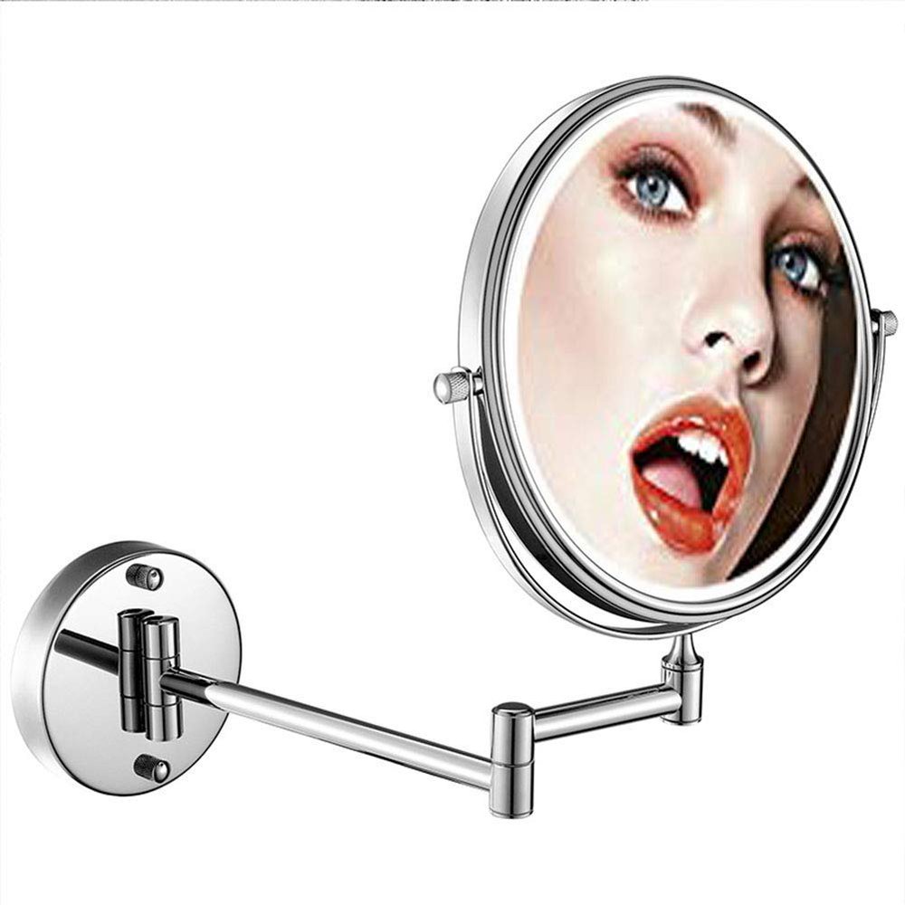 AMHIL Wall Mounted Makeup Mirror with Magnification,Two-Sided Extendable, 360 Degree Swivel, Extendable Arm, Round, No Light (Color : 6in, Size : 3X)