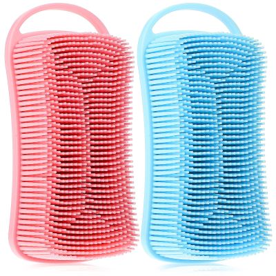 2pcs Silicone Exfoliating Body Scrubber 2 in 1 Body Shampoo Brush Soft Silicone Loofah Brush for Clean, Lather Well