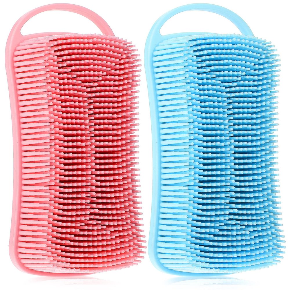 2pcs Silicone Exfoliating Body Scrubber 2 in 1 Body Shampoo Brush Soft Silicone Loofah Brush for Clean, Lather Well
