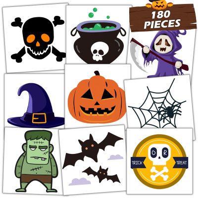 180pcs 60 Designs Halloween Temporary Tattoos for Kids, Children Fake Tattoos Stickers Party Supplies, Pumpkin Lantern Ghost Vampire Tattoo Body Sticker Halloween Party Themed Accessory Decorations