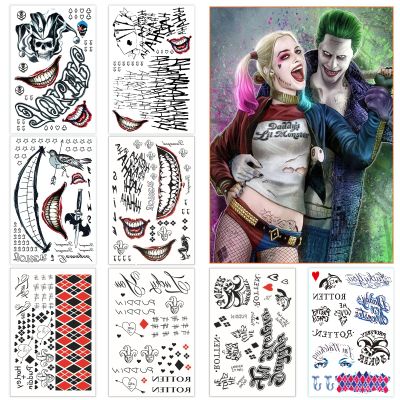 18 Sheets Joker HQ Tattoos for Women Men, Halloween Suicide Squad Fake Temporary Tattoos Adult Realistic,Props Costume Masquerade Cosplay Party Accessories Face Makeup,Waterproof Non Toxic