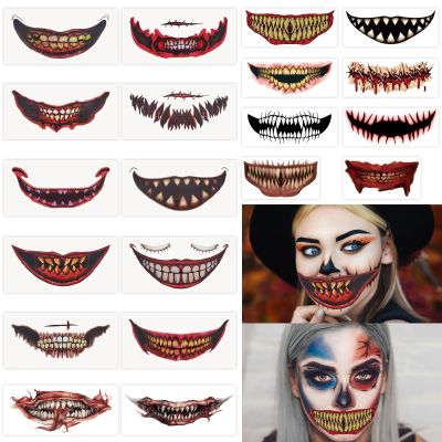 20 PCS Scary Big Mouth Temporary Tattoo,2026 Halloween Realistic Face Stickers, Multiple Sizes Clown for Adults, Horror Prank Props Make Up Face Decals Cosplay Decor Party Zombie Vampire