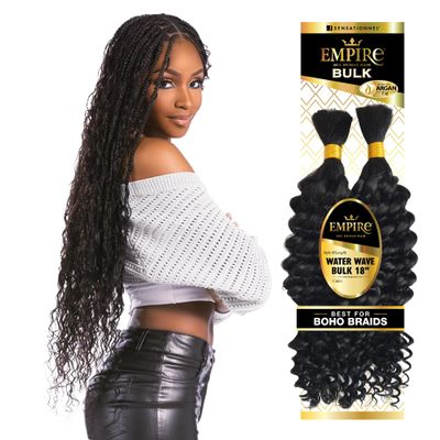 Sensationnel Empire Bulk Braiding Water Wave Human Hair Braids for Knotless Boho Box or Curly Loosewave Styles 1 pack (18 inch, 1B OFFBLACK)