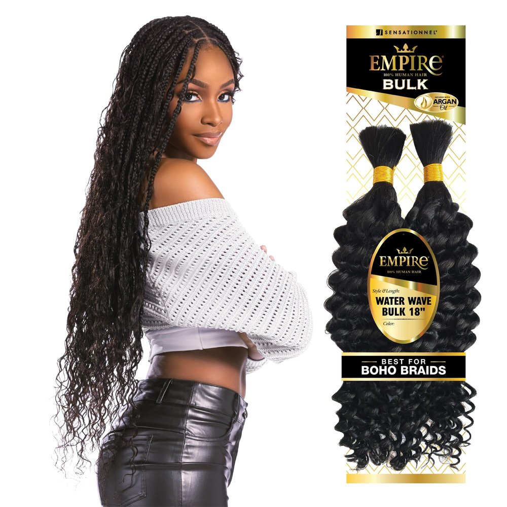 Sensationnel Empire Bulk Braiding Water Wave Human Hair Braids for Knotless Boho Box or Curly Loosewave Styles 1 pack (18 inch, 1B OFFBLACK)