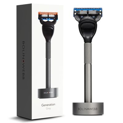 Bolin Webb Generation Razor and Stand in Graphite. Fitted with Gillette Fusion5 Blade. Luxury Razor for Men.