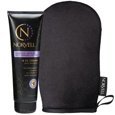 Norvell Tanning Bundle: Self Tan Extender Lotion, 8,5 fl. oz. + Streak Free Tan Applicator Mitt - Premium After Tanning Lotion Moisturizer and Washable Mitt for Flawless Results