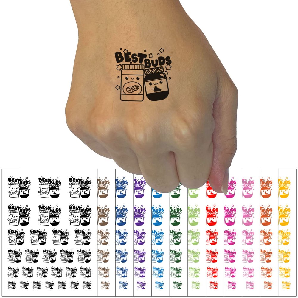 Peanut Butter and Jelly Best Buds Friends Temporary Tattoo Water Resistant Fake Body Art Set Collection - Brown (One Sheet)