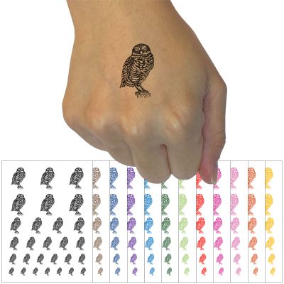 Watchful Burrowing Owl Temporary Tattoo Water Resistant Fake Body Art Set Collection - Brown (One Sheet)
