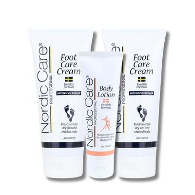 Nordic Care Foot Cream & Body Lotion - Intensive Repair 1 Body Lotion (3oz) & 2 Foot Cream (6oz) with Urea & Macadamia Oil for Cracked Heels & Dry Skin, Provide Hydration & Prevent Cracking
