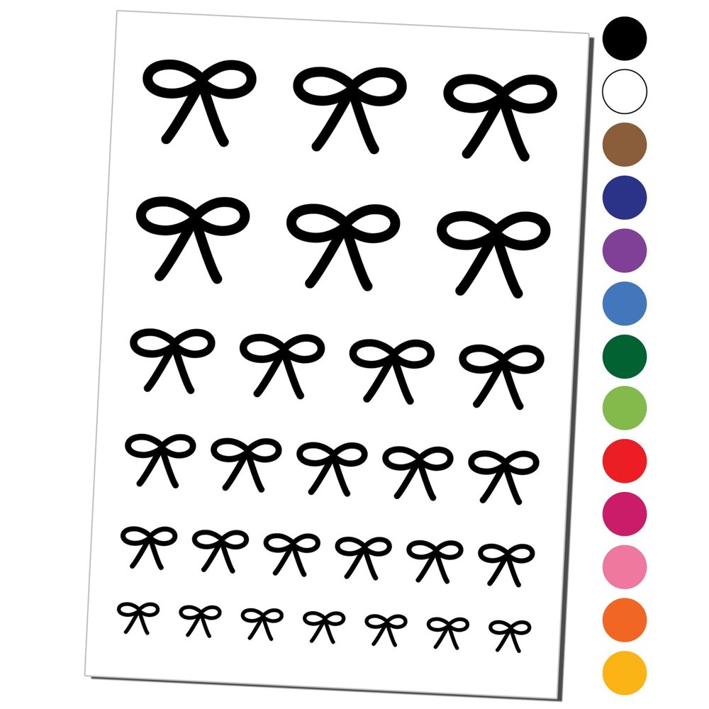 Cute Bow Ribbon Temporary Tattoo Water Resistant Fake Body Art Set Collection - White (One Sheet)